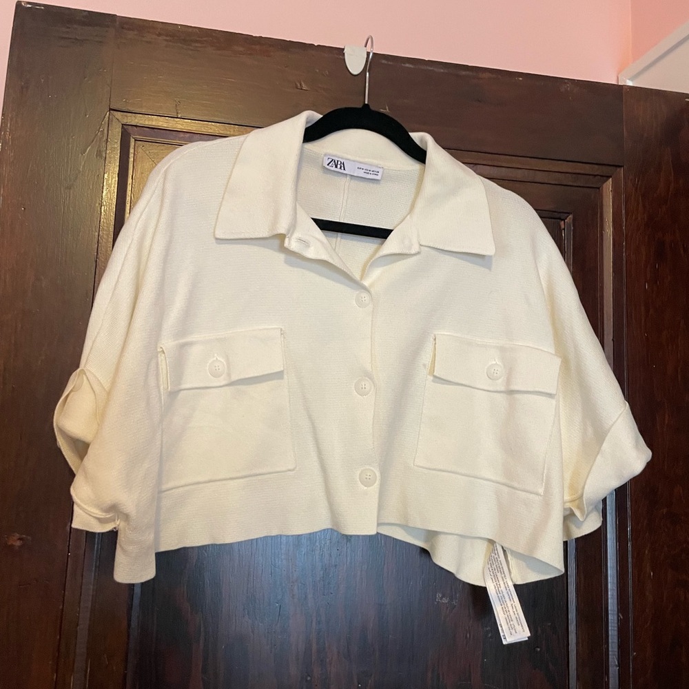 Zara Cream Button-Up Crop Top
